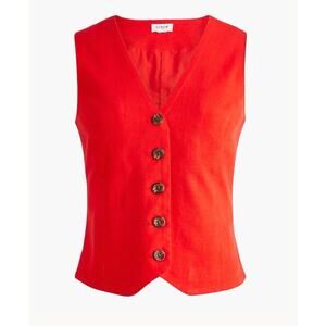 J.Crew NWT Women’s Red Linen Blend Button Front 2025 Vest size 6
